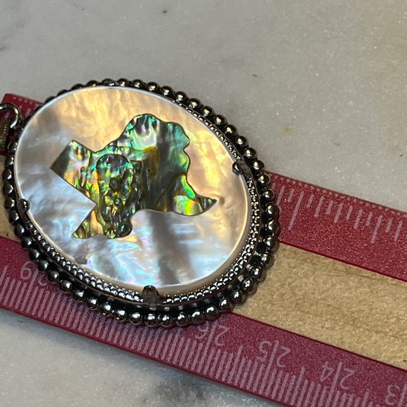 Vintage Victorian Mother Of Pearl Silver Abalone Texas Pendant - Picture 3 of 3